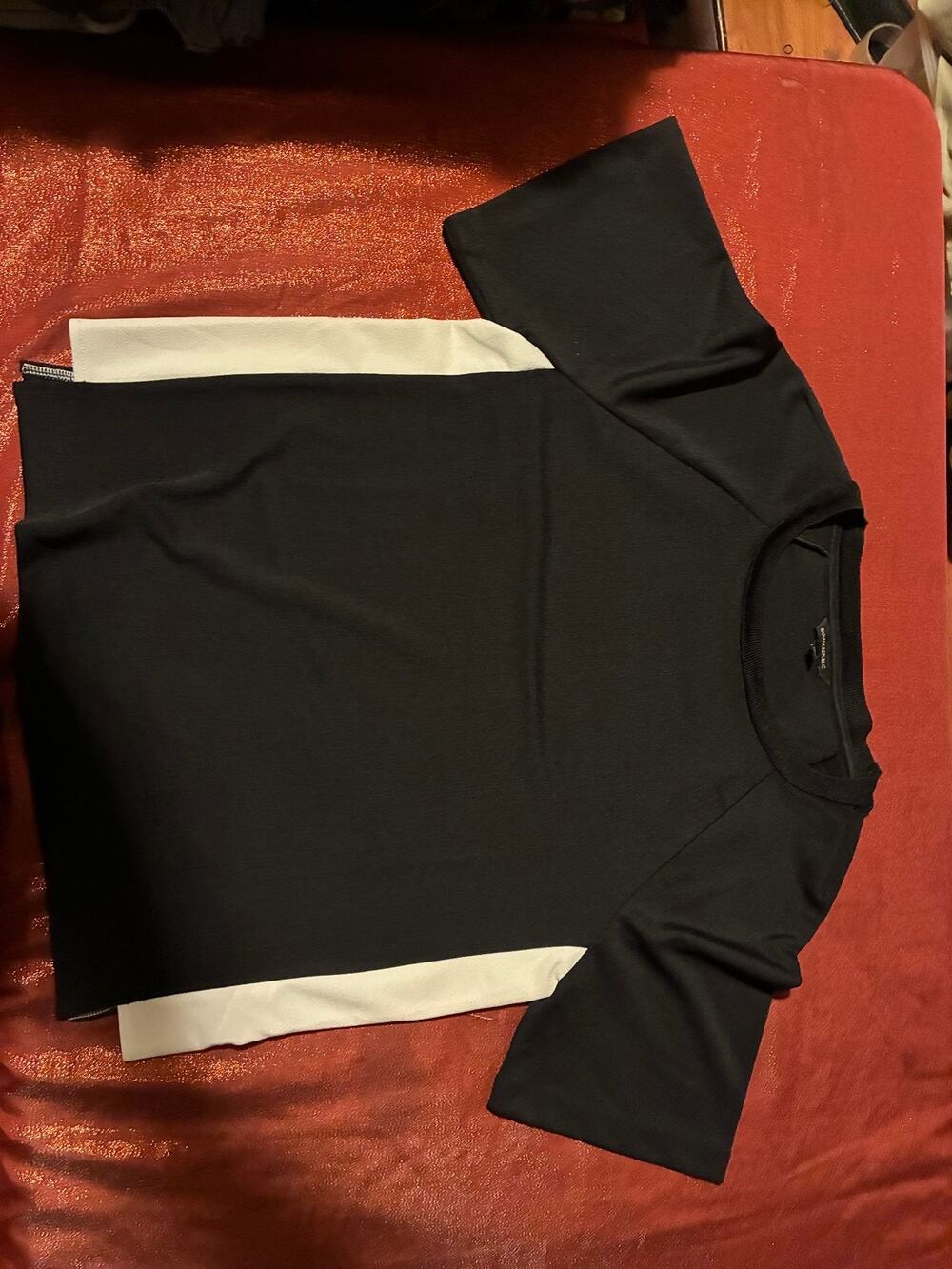 Banana Republic Top Womens M Colorblock Side Zip Crew Neck Black White